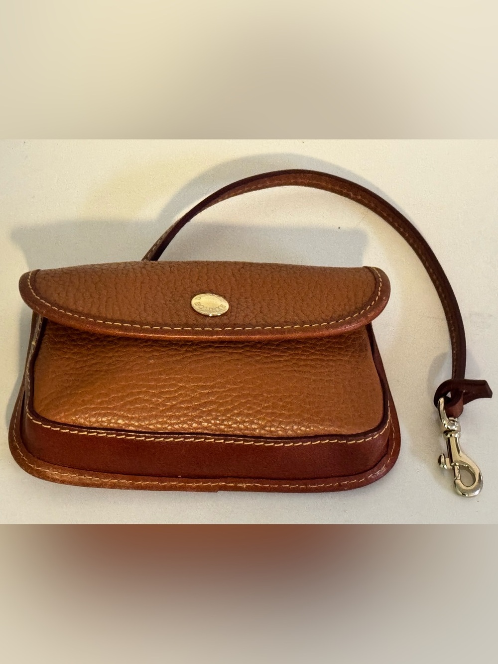 Dooney & Bourke Pebble Grain Leather Flap Wristlet Mini Clutch Brown Like New